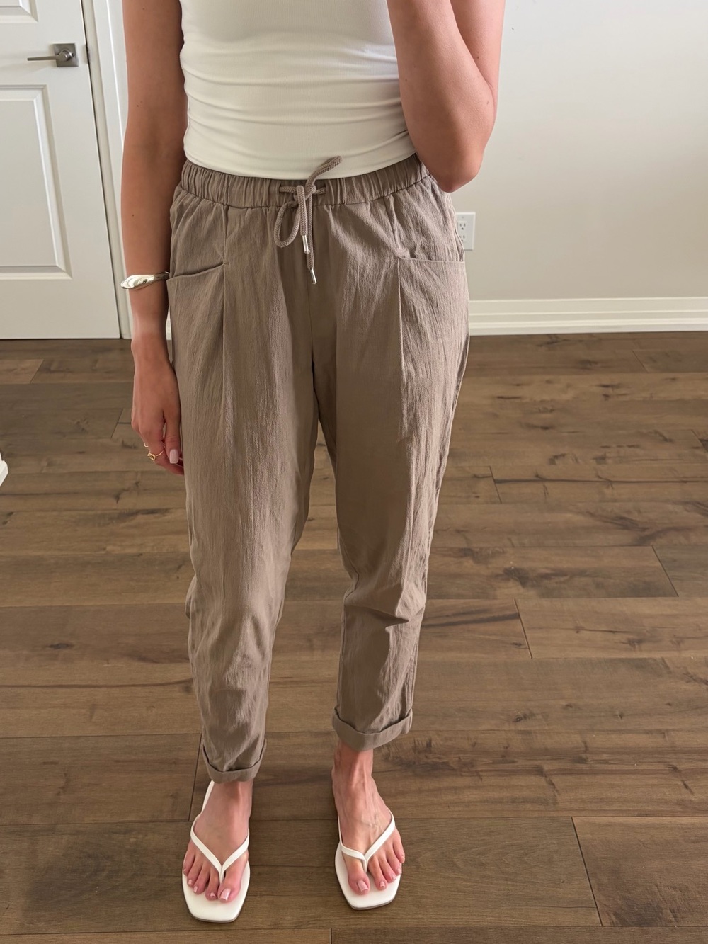 OAK + FORT Taupe Cropped Drawstring Pants XS